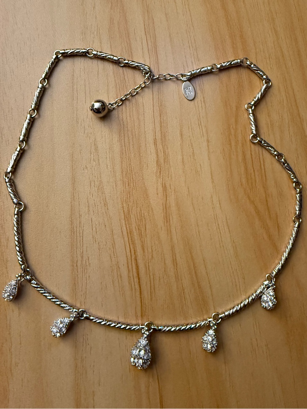 Vintage Nolan Miller Silver-Tone Necklace Teardrop With Rhinestone Charms